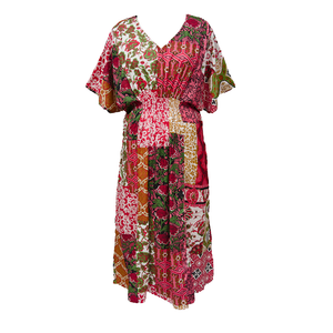 Hibiscus Patchwork Print Cotton Smocked Maxi Dress Size 16-32 P 205