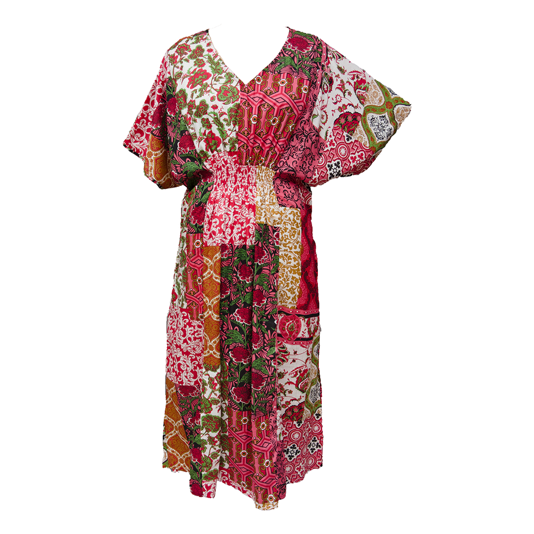 Hibiscus Patchwork Print Cotton Smocked Maxi Dress Size 16-32 P 205