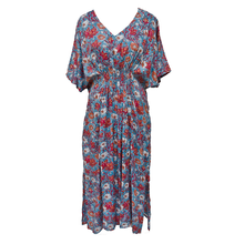 Load image into Gallery viewer, Stone Blue Floral Smocked Maxi Dress Size 16-32 PL18