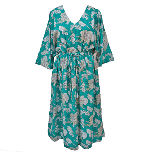 Teal Birds Cotton Maxi Dress UK Size 18-32 M28