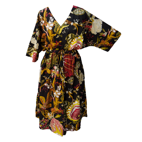 Black Floral Cotton Maxi Dress UK Size 18-32 M133