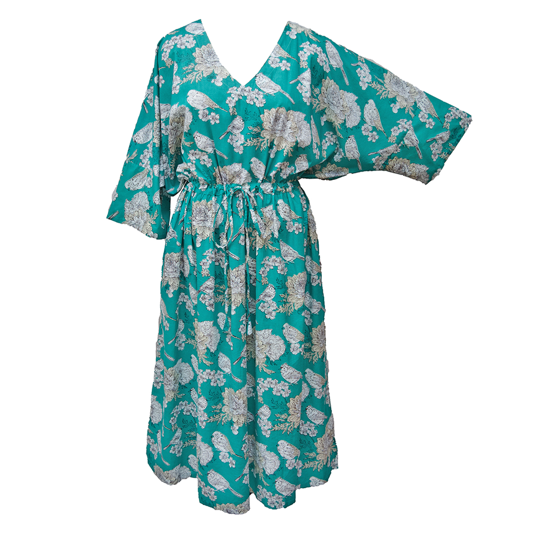 Teal Birds Cotton Maxi Dress UK Size 18-32 M28