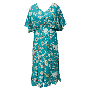 Teal Birds Cotton Smocked Maxi Dress Size 16-32 P210