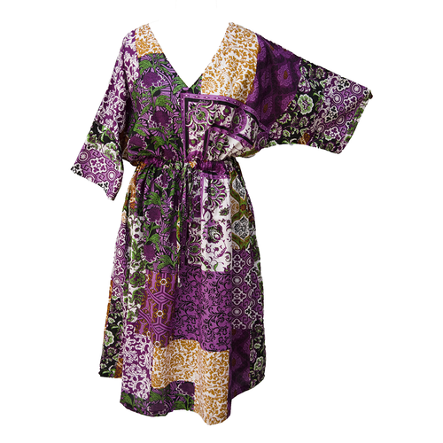 Purple Patchwork Cotton Maxi Dress UK Size 18-32 M144