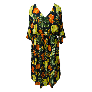 Navy Monstera  Viscose Maxi Dress UK Size 18-32 M145