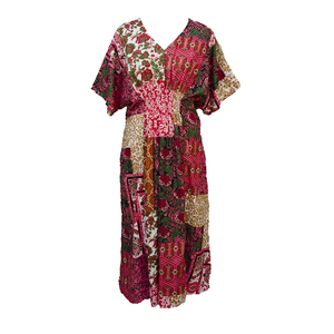 Hibiscus Patchwork Print Cotton Smocked Maxi Dress Size 16-32 P245