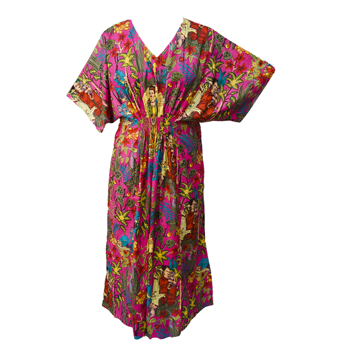 Pink Artistic Cotton Smocked Maxi Dress Size 16-32 P203