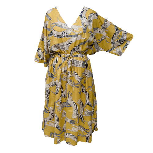 Mustard Egyptian Cats Cotton Maxi Dress UK Size 18-32 M169