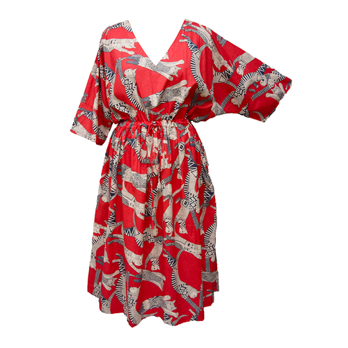 Red Egyptian Cats Cotton Maxi Dress UK Size 18-32 M163