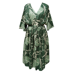 Green Banana leaves Cotton Maxi Dress UK Size 18-32 M165