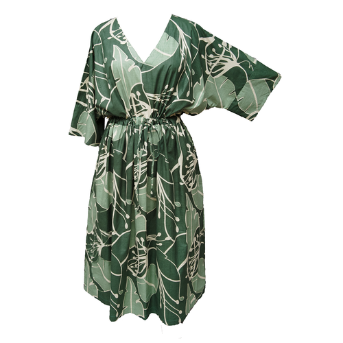 Green Banana leaves Cotton Maxi Dress UK Size 18-32 M165