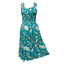 Load image into Gallery viewer, Teal Birds Print Cotton Maxi Dress UK One Size 14-24 E109