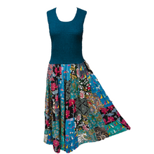 Load image into Gallery viewer, Teal Bodice Cotton Patchwork Sleeveless Dress UK size 14-24 P2