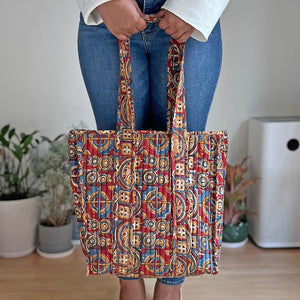 Hand Printed Quilted Tote Bag